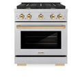 ZLINE Autograph Edition 30-Inch Paramount Gas Range with Convection Oven in Fingerprint Resistant Satin Stainless Steel and Polished Gold Accent (SGRSZ-30-G)
