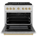 ZLINE Autograph Edition 36-Inch Paramount Gas Range with 6 Burner and Convection Oven in Fingerprint Resistant Satin Stainless Steel and Champagne Bronze Accents (SGRSZ-36-CB)