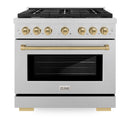 ZLINE Autograph Edition 36-Inch Paramount Gas Range with 6 Burner and Convection Oven in Fingerprint Resistant Satin Stainless Steel and Champagne Bronze Accents (SGRSZ-36-CB)