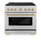 ZLINE Autograph Edition 36-Inch 6 Burner Gas Range with Convection Oven in Fingerprint Resistant DuraSnow Stainless Steel and Champagne Bronze Accents (SGRSZ-36-CB)