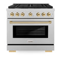 ZLINE Autograph Edition 36-Inch Paramount Gas Range with 6 Burner and Convection Gas Oven in Satin Stainless Steel and Polished Gold Accents (SGRSZ-36-G)