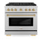 ZLINE Autograph Edition 36-Inch Paramount Gas Range with 6 Burner and Convection Gas Oven in DuraSnow Stainless Steel and Polished Gold Accents (SGRSZ-36-G)