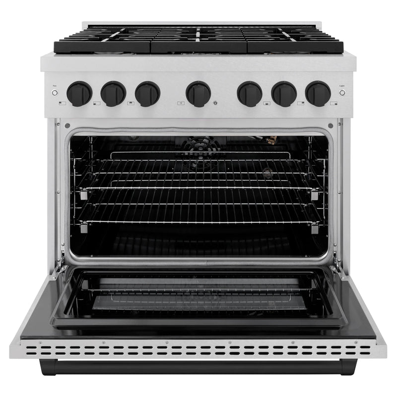 ZLINE Autograph Edition 36-Inch 5.2 cu. ft. Paramount Gas Range with 6 Burner Cooktop and Convection Gas Oven in DuraSnow Stainless Steel and Matte Black Accents (SGRSZ-36-MB)