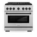 ZLINE Autograph Edition 36-Inch 5.2 cu. ft. Paramount Gas Range with 6 Burner Cooktop and Convection Gas Oven in Satin Stainless Steel and Matte Black Accents (SGRSZ-36-MB)