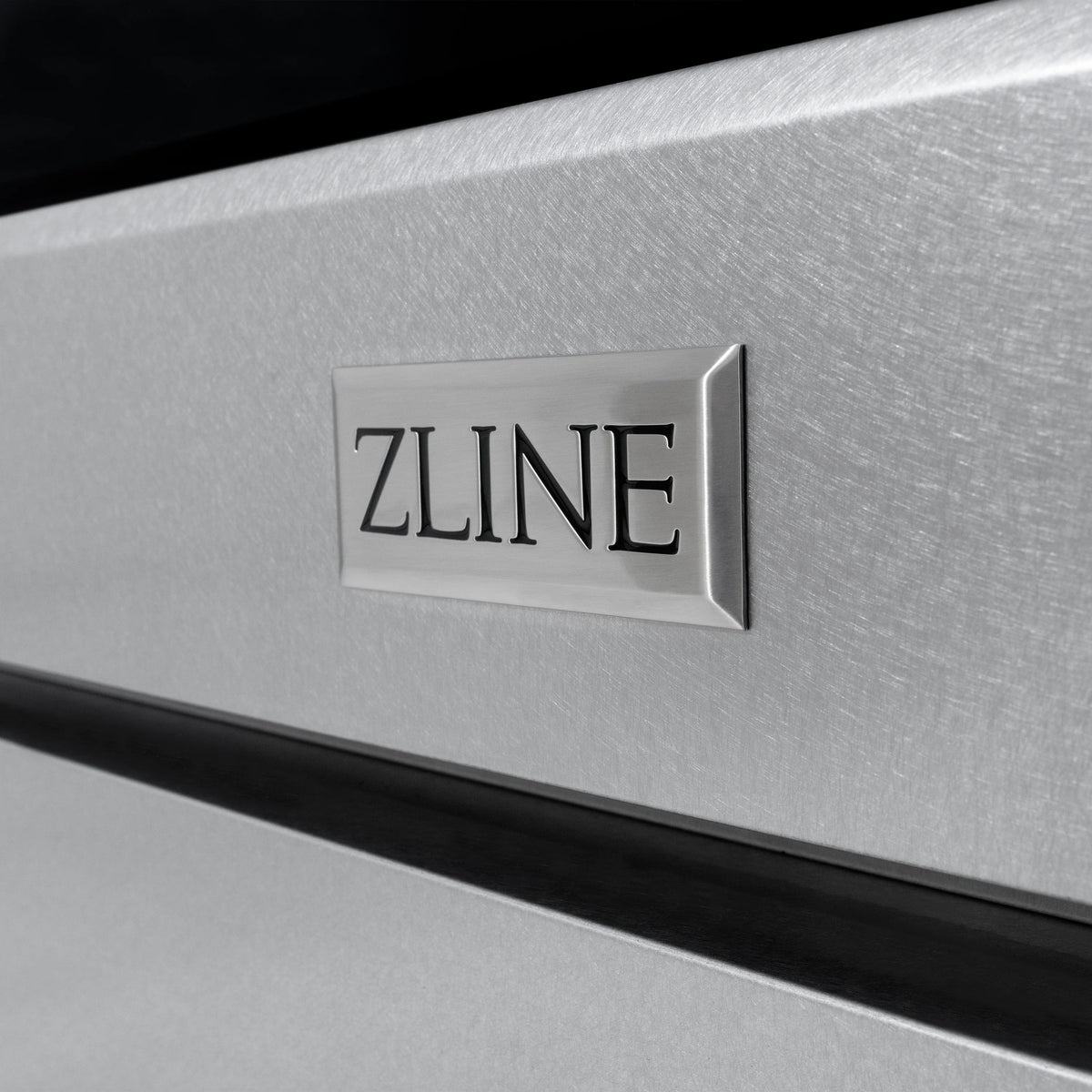 ZLINE satin stainless steel control panel with embossed ZLINE logo