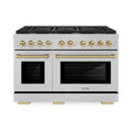ZLINE Autograph Edition 48-Inch Paramount Gas Range with 8 Burner Double Oven in Fingerprint Resistant Satin Stainless Steel and Champagne Bronze (SGRSZ-48-CB)