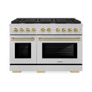ZLINE Autograph Edition 2-Piece Appliance Package - 48-Inch Gas Range & Wall Mounted Range Hood in Satin Stainless Steel with Champagne Bronze Trim (2AKPR-SGRSRH48-CB)