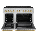 ZLINE 48-Inch Autograph Edition Kitchen Package with Satin Stainless Steel Gas Range, Wall Mount Range Hood and Dishwasher with Champagne Bronze Accents (3AKPR-SGRSRHDWM48-CB)