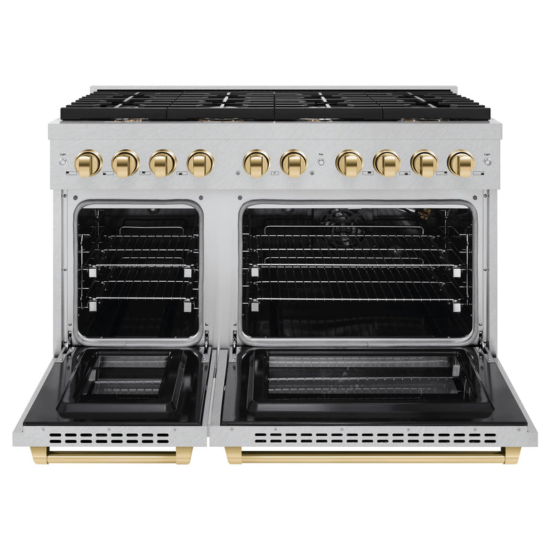 ZLINE Autograph Edition 48-Inch Paramount Gas Range in Fingerprint Resistant DuraSnow Stainless Steel and Polished Gold Accents (SGRSZ-48-G)