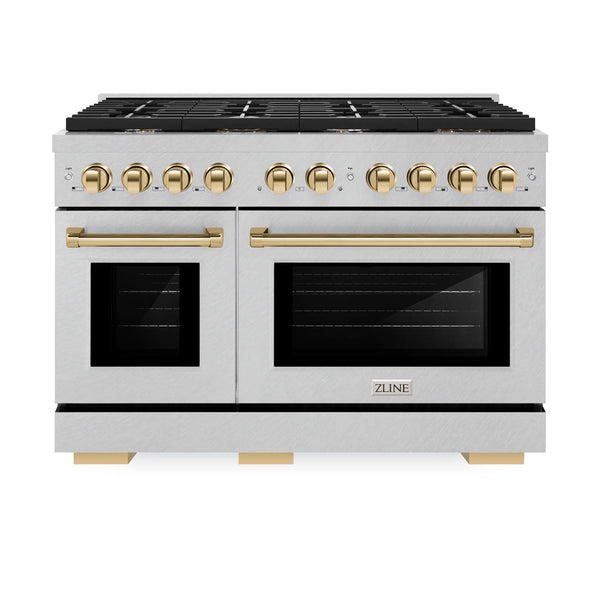 ZLINE Autograph Edition 48-Inch Paramount Gas Range in Fingerprint Resistant DuraSnow Stainless Steel and Polished Gold Accents (SGRSZ-48-G)