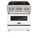 ZLINE Legacy Series Autograph Edition 30-inch Dual Fuel Range with Gas Stove and 4.0 Cu. Ft. Electric Oven in Fingerprint Resistant Satin Stainless Steel with White Matte Door and Champagne Bronze Accents (RASZ-WM-30-CB)