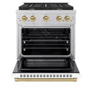 ZLINE Autograph Edition 30-Inch 4.2 cu. ft. Paramount Dual Fuel Range with 4 Burner Gas Cooktop and Electric Convection Oven in Satin Stainless Steel with White Matte Door and Champagne Bronze Accents (SDRSZ-WM-30-CB)