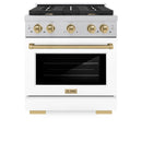 ZLINE Autograph Edition 30-Inch 4.2 cu. ft. Paramount Dual Fuel Range with 4 Burner Gas Cooktop and Electric Convection Oven in Satin Stainless Steel with White Matte Door and Champagne Bronze Accents (SDRSZ-WM-30-CB)