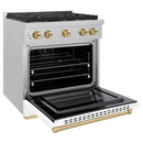 ZLINE Autograph Edition 30-Inch 4.2 cu. ft. Paramount Dual Fuel Range with 4 Burner Gas Cooktop and Electric Convection Oven in Satin Stainless Steel with White Matte Door and Champagne Bronze Accents (SDRSZ-WM-30-CB)