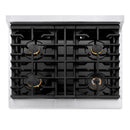 ZLINE Autograph Edition 30-Inch 4.2 cu. ft. Paramount Dual Fuel Range with 4 Burner Gas Cooktop and Electric Convection Oven in Satin Stainless Steel with White Matte Door and Champagne Bronze Accents (SDRSZ-WM-30-CB)