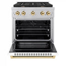 ZLINE Autograph Edition 30-Inch 4.2 cu. ft. Paramount Dual Fuel Range with 4 Burner Gas Cooktop and Electric Convection Oven in Satin Stainless Steel with White Matte Door and Polished Gold Accents (SDRSZ-WM-30-G)
