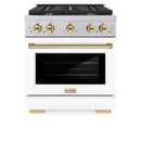 ZLINE Autograph Edition 30-Inch 4.2 cu. ft. Paramount Dual Fuel Range with 4 Burner Gas Cooktop and Electric Convection Oven in Satin Stainless Steel with White Matte Door and Polished Gold Accents (SDRSZ-WM-30-G)