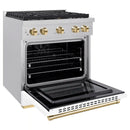 ZLINE Autograph Edition 30-Inch 4.2 cu. ft. Paramount Dual Fuel Range with 4 Burner Gas Cooktop and Electric Convection Oven in Satin Stainless Steel with White Matte Door and Polished Gold Accents (SDRSZ-WM-30-G)