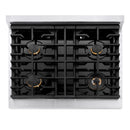 ZLINE Autograph Edition 30-Inch 4.2 cu. ft. Paramount Dual Fuel Range with 4 Burner Gas Cooktop and Electric Convection Oven in Satin Stainless Steel with White Matte Door and Polished Gold Accents (SDRSZ-WM-30-G)