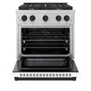ZLINE Autograph Edition 30-Inch 4.2 cu. ft. Paramount Dual Fuel Range with 4 Burner Gas Cooktop and Electric Convection Oven in Satin Stainless Steel with White Matte Door and Matte Black Accents (SDRSZ-WM-30-MB)