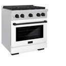 ZLINE Autograph Edition 30-Inch 4.2 cu. ft. Paramount Dual Fuel Range with 4 Burner Gas Cooktop and Electric Convection Oven in Satin Stainless Steel with White Matte Door and Matte Black Accents (SDRSZ-WM-30-MB)
