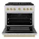 ZLINE Autograph Edition 36-Inch 5.2 cu. ft. Paramount Dual Fuel Range with 6 Burner Gas Cooktop and Electric Convection Oven in Satin Stainless Steel with White Matte Door and Champagne Bronze Accents (SDRSZ-WM-36-CB)
