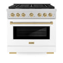 ZLINE Autograph Edition 36-Inch 5.2 cu. ft. Paramount Dual Fuel Range with 6 Burner Gas Cooktop and Electric Convection Oven in Satin Stainless Steel with White Matte Door and Champagne Bronze Accents (SDRSZ-WM-36-CB)