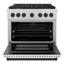 ZLINE Autograph Edition 36-Inch 5.2 cu. ft. Paramount Dual Fuel Range with 6 Burner Gas Cooktop and Electric Convection Oven in Satin Stainless Steel with White Matte Door and Matte Black Accents (SDRSZ-WM-36-MB)