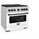 ZLINE Autograph Edition 36-Inch 5.2 cu. ft. Paramount Dual Fuel Range with 6 Burner Gas Cooktop and Electric Convection Oven in Satin Stainless Steel with White Matte Door and Matte Black Accents (SDRSZ-WM-36-MB)