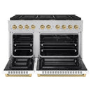 ZLINE Autograph Edition 48-Inch 6.7 cu. ft. Paramount Double Oven Dual Fuel Range with 8 Burner Gas Cooktop in Satin Stainless Steel with White Matte Doors and Champagne Bronze Accents (SDRSZ-WM-48-CB)