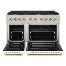 ZLINE Autograph Edition 48-Inch 6.7 cu. ft. Paramount Double Oven Dual Fuel Range with 8 Burner Gas Cooktop in Satin Stainless Steel with White Matte Doors and Polished Gold Accents (SDRSZ-WM-48-G)