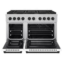 ZLINE Autograph Edition 48-Inch 6.7 cu. ft. Paramount Double Oven Dual Fuel Range with 8 Burner Gas Cooktop in Satin Stainless Steel with White Matte Doors and Matte Black Accents (SDRSZ-WM-48-MB)