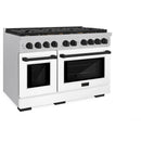 ZLINE Autograph Edition 48-Inch 6.7 cu. ft. Paramount Double Oven Dual Fuel Range with 8 Burner Gas Cooktop in Satin Stainless Steel with White Matte Doors and Matte Black Accents (SDRSZ-WM-48-MB)
