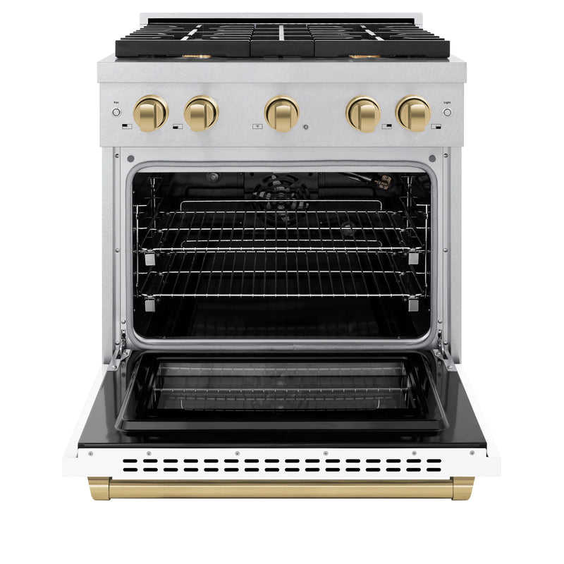 ZLINE Autograph Edition 30-Inch Paramount Gas Range with Convection Oven with White Matte Door and Champagne Bronze Accents (SGRSZ-WM-30-CB)