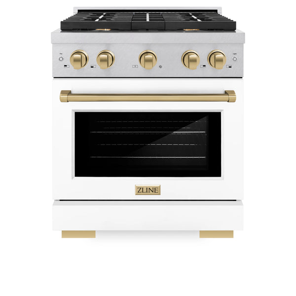 ZLINE Autograph Edition 30-Inch Paramount Gas Range with Convection Oven with White Matte Door and Champagne Bronze Accents (SGRSZ-WM-30-CB)