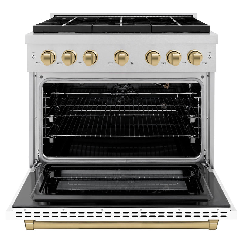 ZLINE Autograph Edition 36-Inch Paramount Gas Range with Convection Gas Oven with White Matte Door and Champagne Bronze Accents (SGRSZ-WM-36-CB)