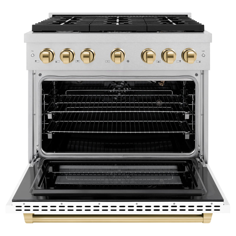 ZLINE Autograph Edition 36-Inch Paramount Gas Range with 6 Burner and Convection Gas Oven with White Matte Door and Polished Gold Accents (SGRSZ-WM-36-G)