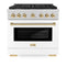 ZLINE Autograph Edition 36-Inch Paramount Gas Range with 6 Burner and Convection Gas Oven with White Matte Door and Polished Gold Accents (SGRSZ-WM-36-G)