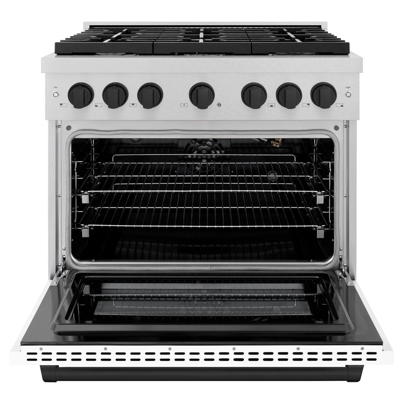 ZLINE Autograph Edition 36-Inch Paramount Gas Range with 6 Burner and Convection Gas Oven with White Matte Door and Matte Black Accents (SGRSZ-WM-36-MB)