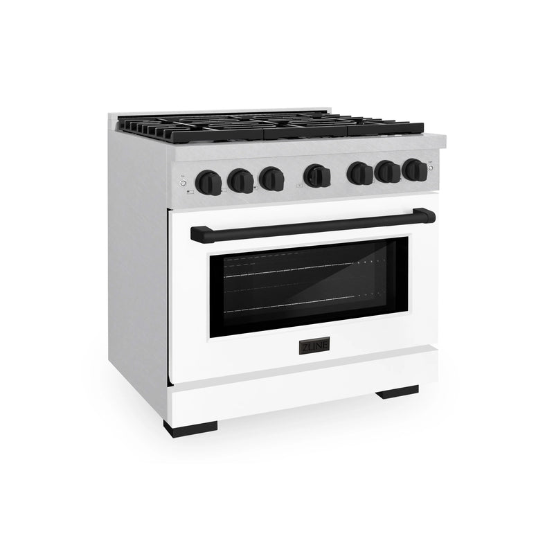 ZLINE Autograph Edition 36-Inch Paramount Gas Range with 6 Burner and Convection Gas Oven with White Matte Door and Matte Black Accents (SGRSZ-WM-36-MB)