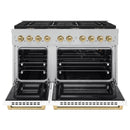 ZLINE 48-Inch Autograph Edition Kitchen Package with Satin Stainless Steel Gas Range, Wall Mount Range Hood and Dishwasher in White Matte and Champagne Bronze Accents (3AKPR-SGRSWMRHDWM48-CB)