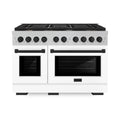 ZLINE Autograph Edition 48-Inch Paramount Gas Range with 6.7 cu. ft. Double Oven in Satin Stainless Steel with White Matte Door and Matte Black Accents (SGRSZ-WM-48-MB)