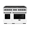 ZLINE Autograph Edition 48-Inch Paramount Gas Range with 6.7 cu. ft. Double Oven in Satin Stainless Steel with White Matte Door and Matte Black Accents (SGRSZ-WM-48-MB)