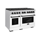 ZLINE Autograph Edition 48-Inch Paramount Gas Range with 6.7 cu. ft. Double Oven in Satin Stainless Steel with White Matte Door and Matte Black Accents (SGRSZ-WM-48-MB)