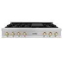 ZLINE Autograph Edition 48" Porcelain Rangetop with 7 Gas Burners in Satin Stainless Steel and Gold Accents (RTSZ-48-G)
