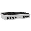 ZLINE Autograph Edition 48-Inch Porcelain Rangetop with 7 Gas Burners in Satin Stainless Steel and Matte Black Accents (RTSZ-48-MB)