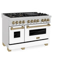 ZLINE Legacy Series Autograph Edition 48-inch Dual Fuel Range with Gas Stove and 6.0 Cu. Ft. Electric Oven in Fingerprint Resistant Satin Stainless Steel with White Matte Door and Champagne Bronze Accents (RASZ-WM-48-CB)