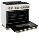 ZLINE Legacy Series Autograph Edition 36-inch Dual Fuel Range with Gas Stove and 4.6 Cu. Ft. Electric Oven in Fingerprint Resistant Fingerprint Resistant DuraSnow® Stainless Steel with Black Matte Door and Champagne Bronze Accents (RASZ-BLM-36-CB)