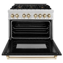 ZLINE Legacy Series Autograph Edition 36-inch Dual Fuel Range with Gas Stove and 4.6 Cu. Ft. Electric Oven in Fingerprint Resistant Fingerprint Resistant DuraSnow® Stainless Steel with Black Matte Door and Polished Gold Accents (RASZ-BLM-36-G)