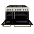 ZLINE Legacy Series Autograph Edition 48-inch Dual Fuel Range with Gas Stove and 6.0 Cu. Ft. Electric Oven in Fingerprint Resistant DuraSnow® Stainless Steel with Black Matte Door and Champagne Bronze Accents (RASZ-BLM-48-CB)